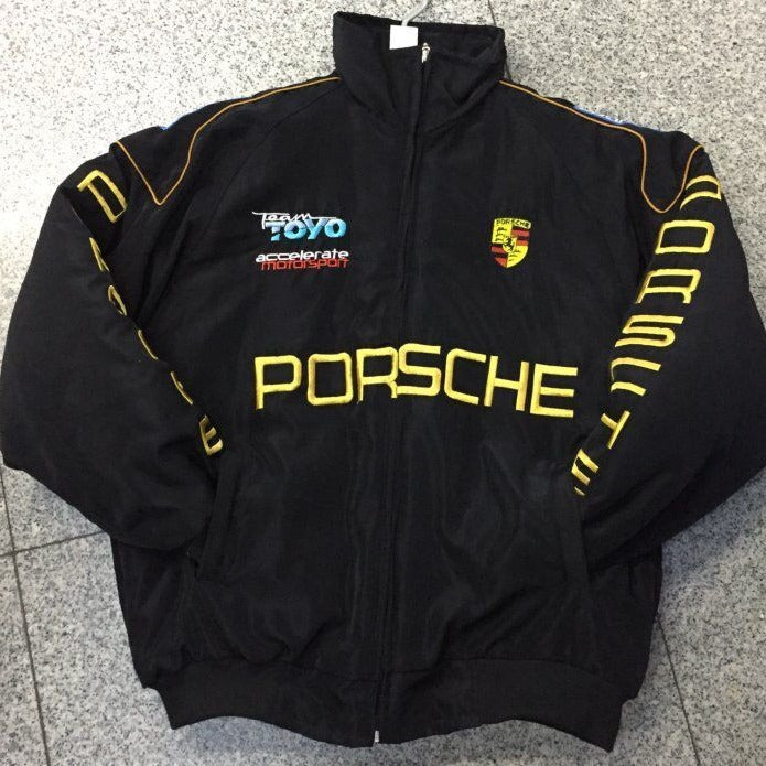 F1 Racing Jacket – Vintage Style Embroidered Outerwear in Black for Men, Sizes M to XXL