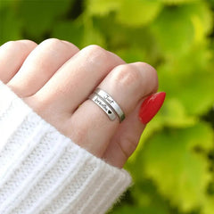 Silver Spiral Heart Ring – Stainless Steel 'Just Breathe' Love Heart Personality Ring for Women & Men