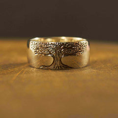 Simple Retro Carved Tree of Life Ring – Alloy Spiritual Nature Ring in Ancient Gold & Antique Silver for Men & Women