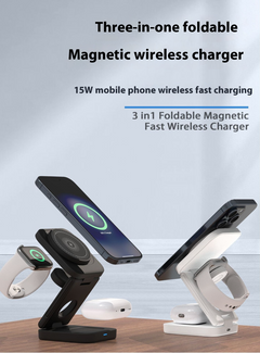3-in-1 Foldable Wireless Charger – 30W Magnetic Fast Charging Station for iPhone, Apple Watch & AirPods